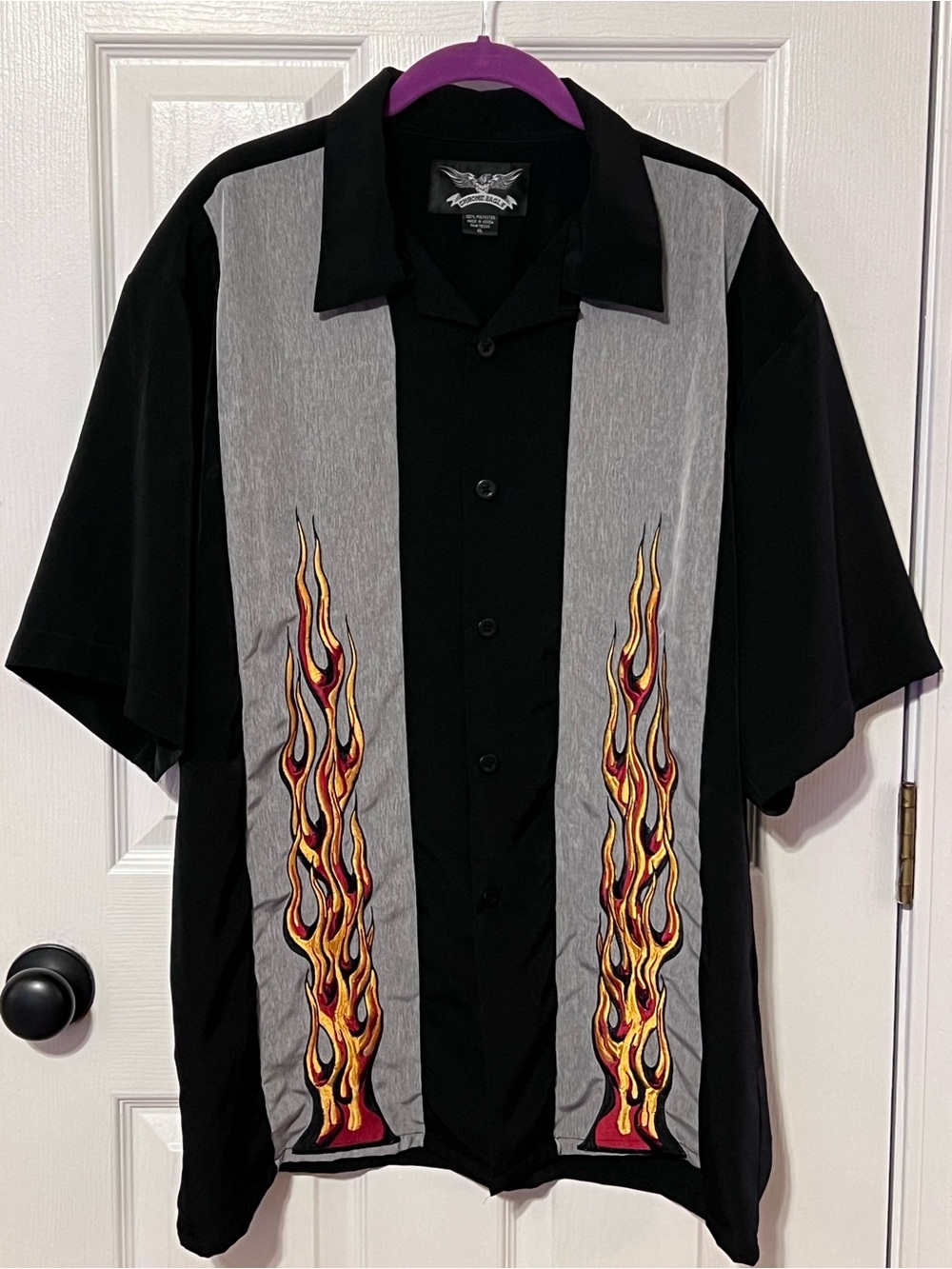 Chrome Eagle Flame Bowling Shirt XL Black Gray Rockabilly Hot Rod Retro Y2K
